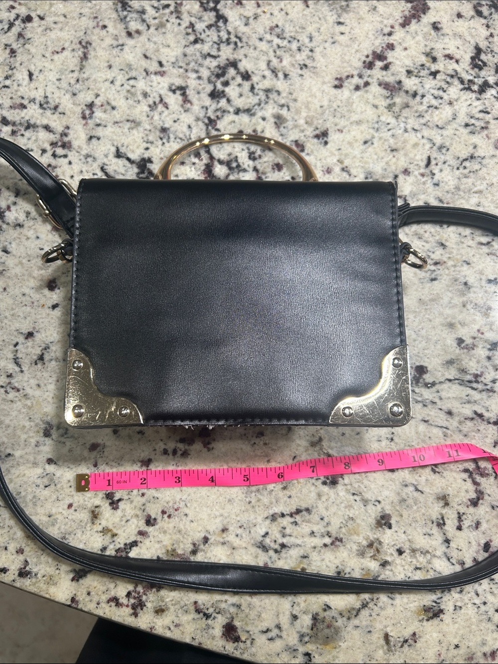 Sleek Black Crossbody with Gold Corner Hardware